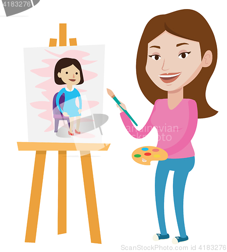 Image of Creative female artist painting portrait.