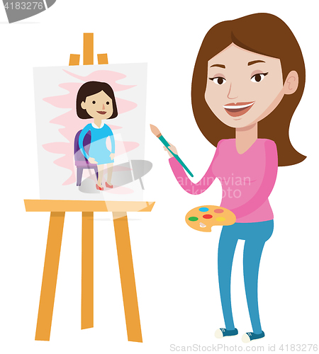 Image of Creative female artist painting portrait.