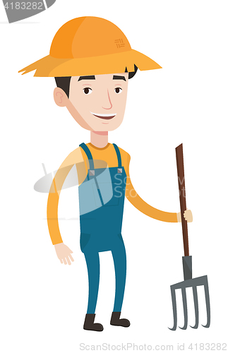 Image of Farmer with pitchfork vector illustration.