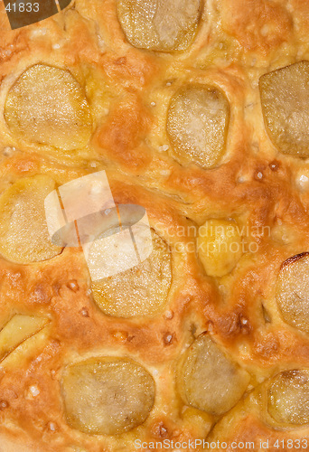 Image of Close-up surface of a salty potato pizza bread