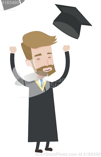 Image of Graduate throwing up his hat vector illustration.