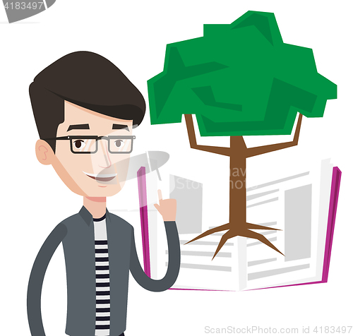 Image of Student pointing at tree of knowledge.