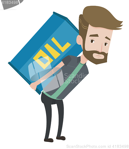 Image of Man carrying oil barrel vector illustration.