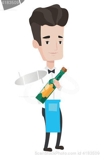 Image of Waiter holding bottle of alcohol.