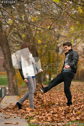 Image of Happy young Couple in Autumn Park