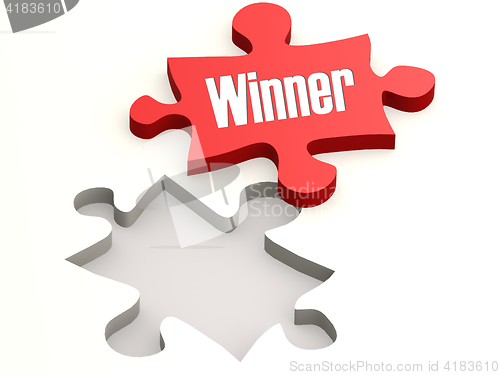 Image of Winner concept with red puzzle
