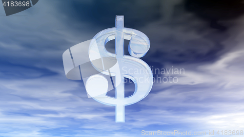 Image of glass dollar symbol under cloudy blue sky - 3d illustration