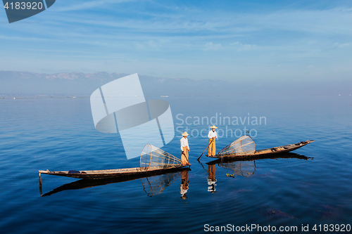 Image of Traditional Burmese fisherman at Inle lake, Myanmar