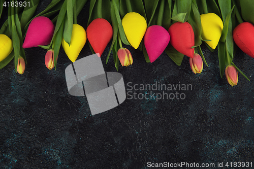 Image of Handmade and real tulips on darken