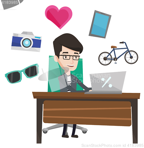 Image of Man shopping online vector illustration.