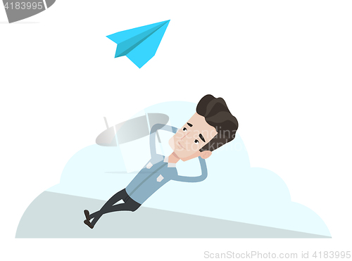 Image of Businessman lying on cloud vector illustration.