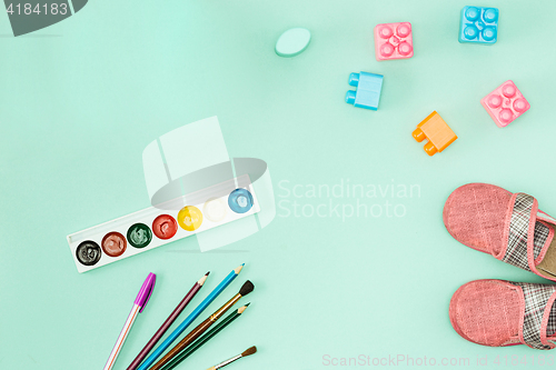 Image of Paint and brushes . Back to school concept.