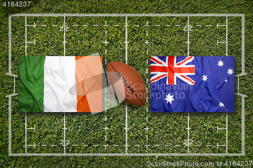 Image of Ireland vs. Scotland\r\rIreland vs. Australia flags on rugby field