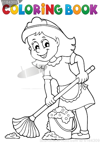 Image of Coloring book cleaning lady 2