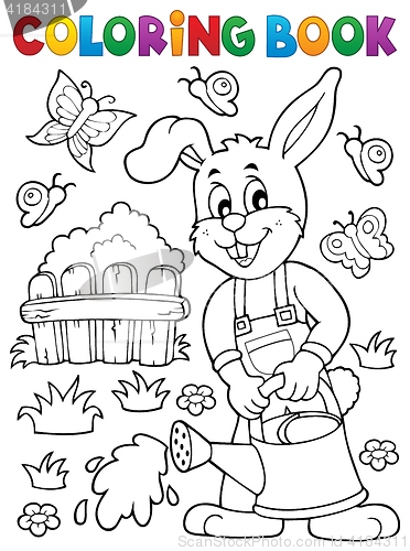 Image of Coloring book rabbit gardener theme 2