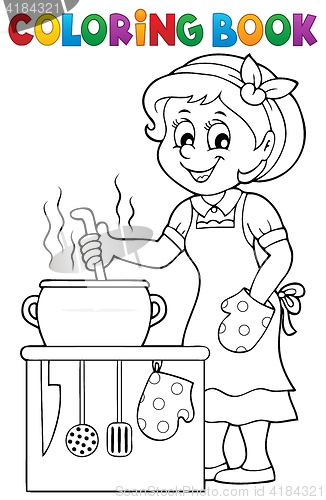 Image of Coloring book happy female cook