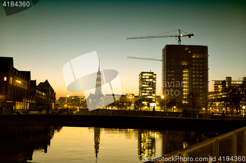 Image of Hamburg city silhouettes at night