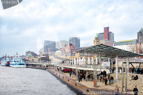 Image of view of Hamburg buildings and river Elbe