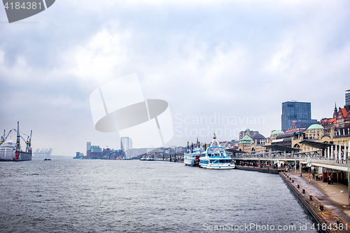 Image of view of Hamburg buildings and river Elbe