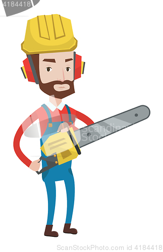 Image of Lumberjack with chainsaw vector illustration.