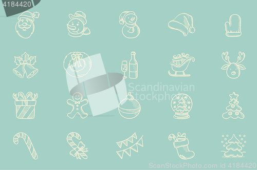 Image of Vector sketch icon set for christmas greeting card