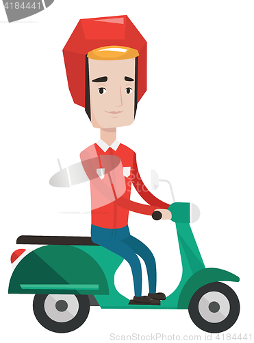 Image of Courier delivering pizza on scooter.