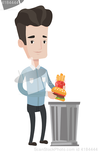 Image of Man throwing junk food vector illustration.