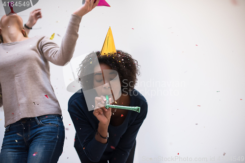 Image of confetti party multiethnic group of people