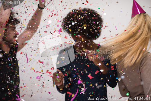 Image of confetti party multiethnic group of people