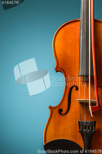 Image of The violin front view on blue