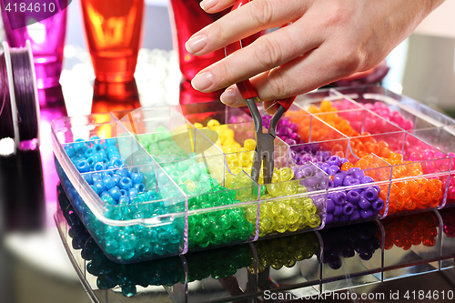 Image of Colorful beads. Creating jewelry.