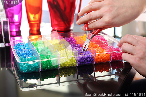 Image of Colorful beads. Creating jewelry.