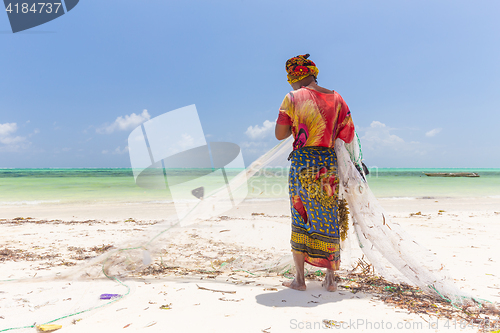 Image of Traditional african local rural fishing on Paje beach, Zanzibar, Tanzania.