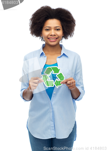 Image of happy african american young woman over white