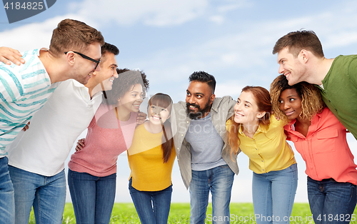 Image of international group of happy smiling people