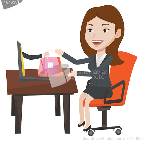 Image of Woman shopping online vector illustration.