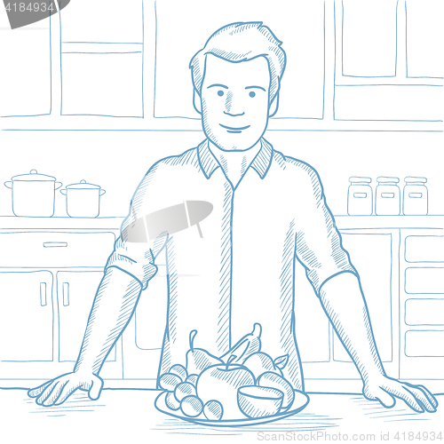 Image of Man with healthy food vector sketch illustration.