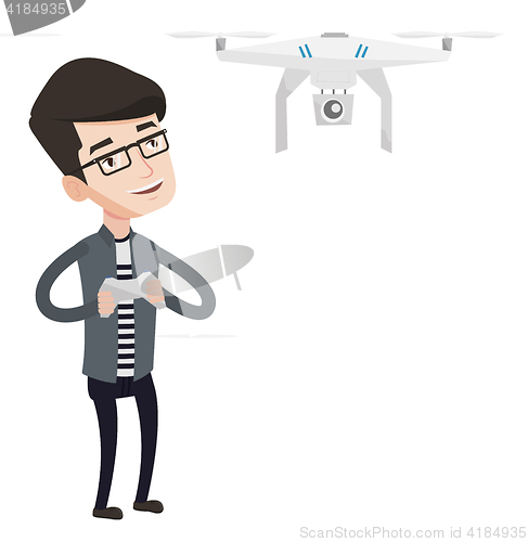 Image of Man flying drone vector illustration.