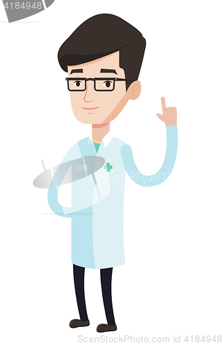 Image of Doctor showing finger up vector illustration.