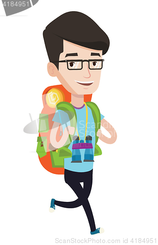 Image of Man with backpack hiking vector illustration.