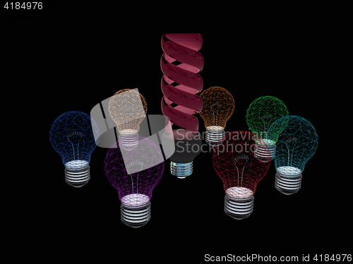 Image of energy-saving lamps. 3D illustration