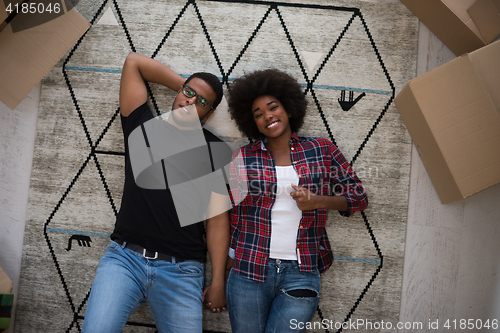 Image of Top view of attractive young African American couple