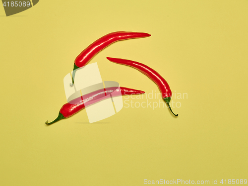 Image of bitter chili pepper and paprika on a yellow background