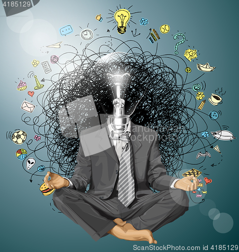 Image of Vector Businessman in Lotus Pose Meditating