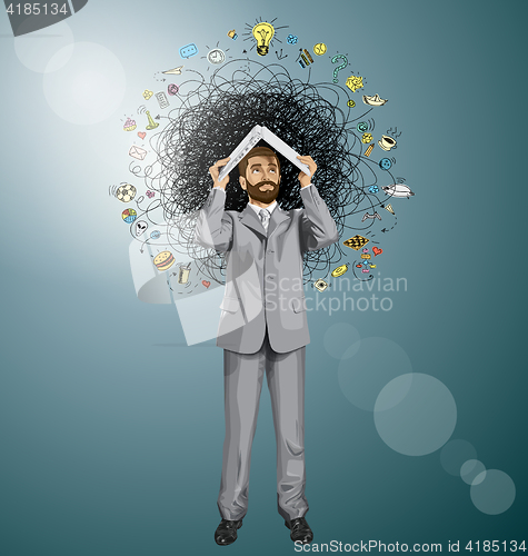 Image of Vector Business Man Hides Under The Laptop