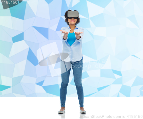 Image of woman in virtual reality headset or 3d glasses