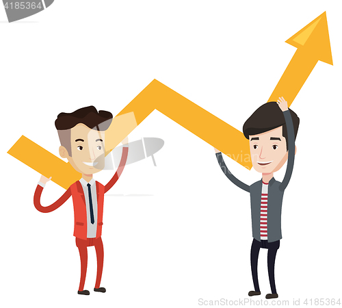 Image of Two businessmen holding growth graph.