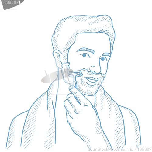 Image of Man shaving his face vector sketch illustration.