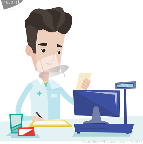 Image of Pharmacist writing prescription.