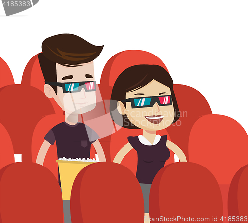 Image of Happy couple watching 3D movie in the theatre.